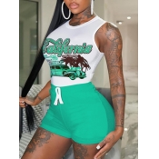 LW Racing Car Letter Print Drawstring Shorts Set