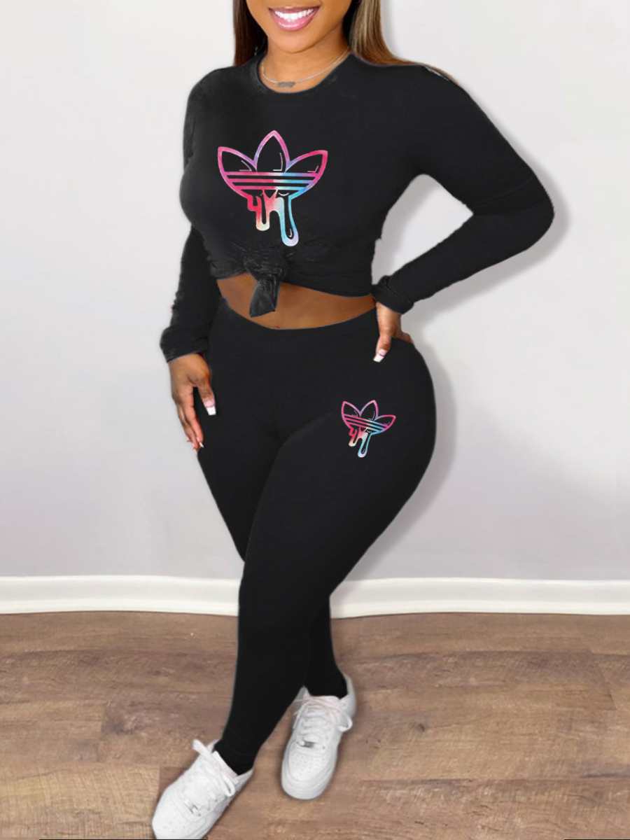 LW Plus Size Gradient Geometric Print Pocket Design Pants Set