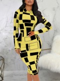 LW Geometric Print Patchwork Bodycon Dress