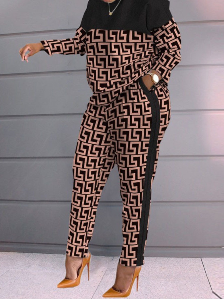 LW Geometric Print Striped Pants Set
