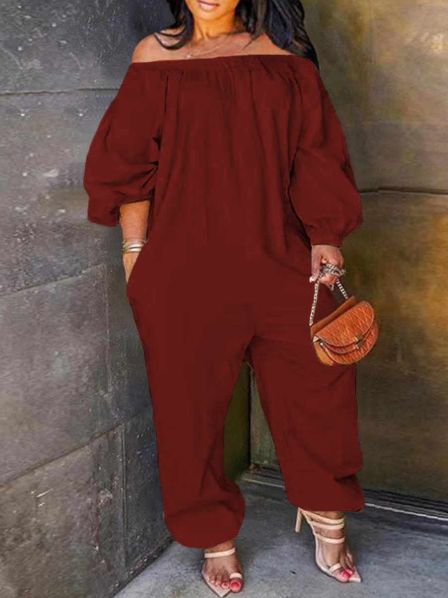 LW BASICS Plus Size Off The Shoulder Loose Jumpsuit LW BASICS Plus Size Off The Shoulder Loose Jumpsuit