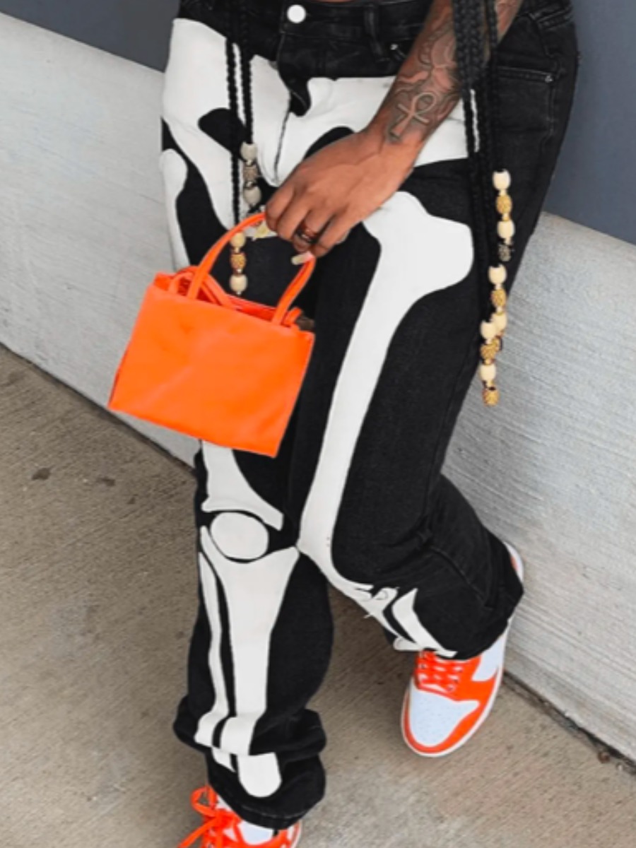 LW Skull Head Print Stretchy Jeans
