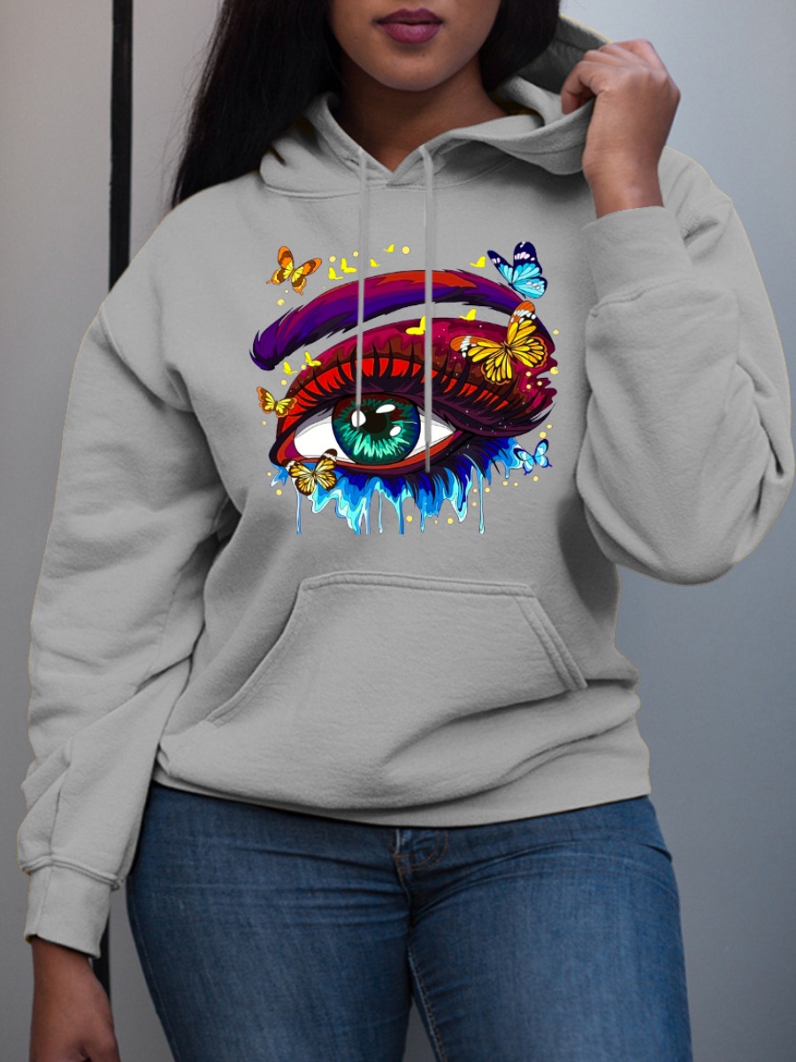 LW Plus Size Butterfly Eye Print Kangaroo Pocket Hoodie