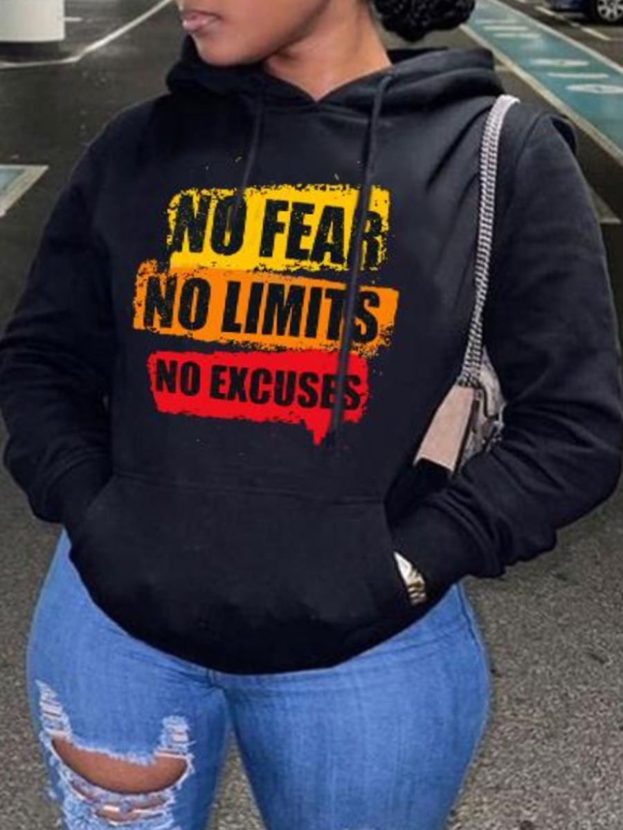 LW Plus Size Letter Print Kangaroo Pocket Hoodie