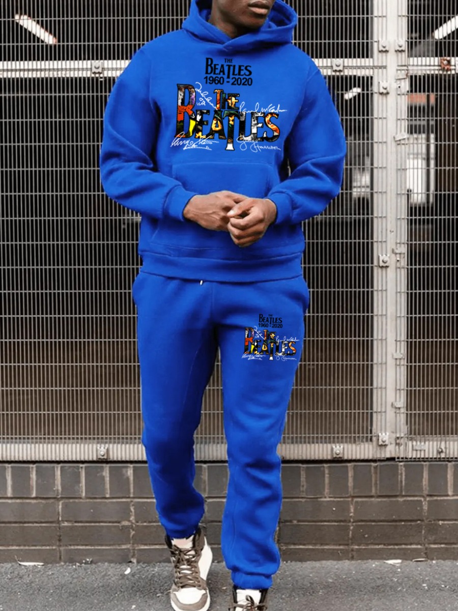 LW Men Letter Print Kangaroo Pocket Tracksuit Set