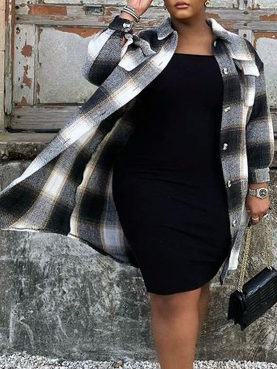 LW Plus Size Plaid Print Trench Coat