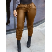 LW Faux Leather Drawstring Pocket Design Pants