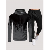 LW COTTON Men Hooded Collar Gradent Drawstring Tra
