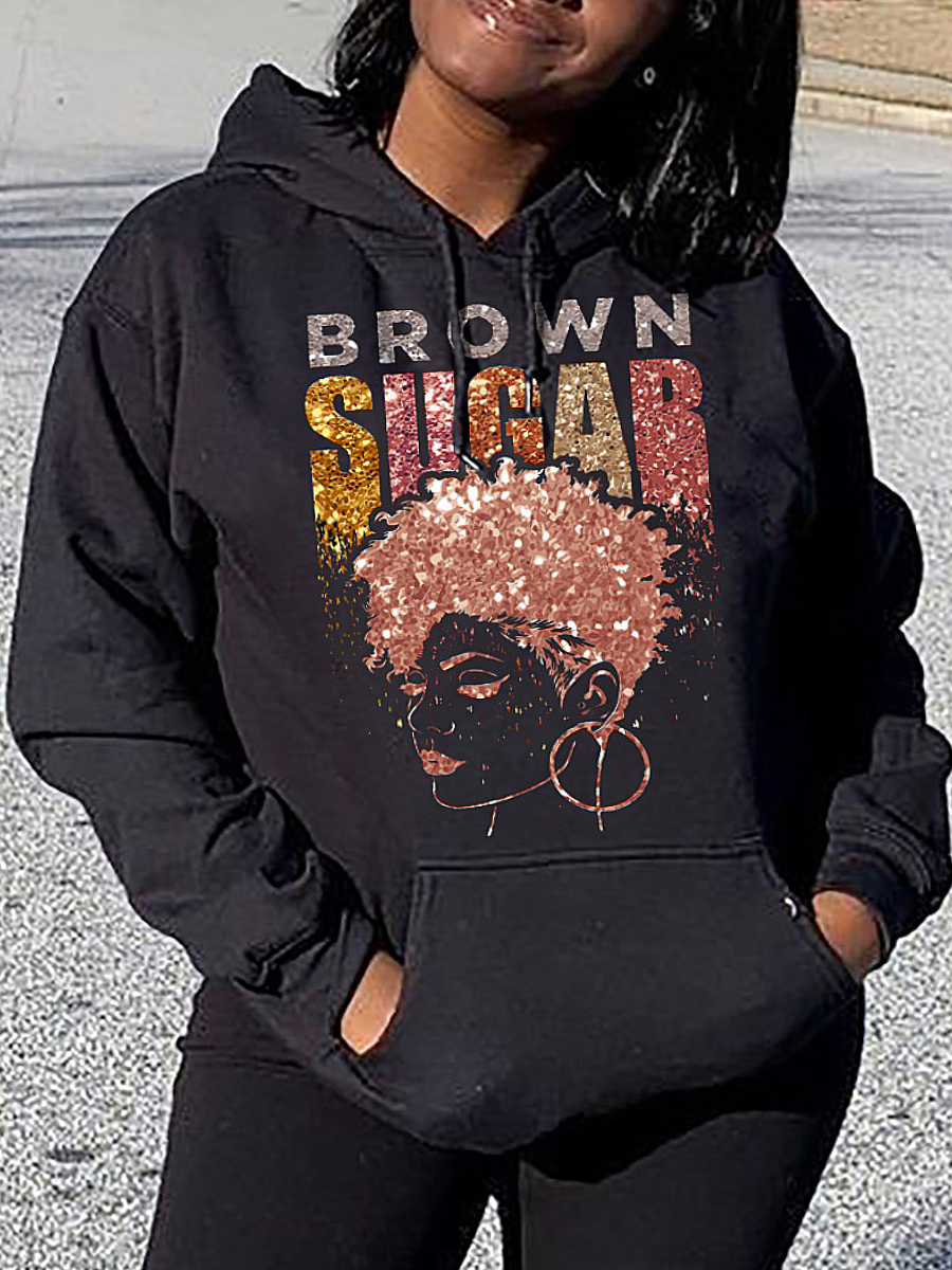 LovelyWholesale Plus Size Figure Letter Print Kangaroo Pocket Hoodie Fall Long Sleeve Casual Kangaroo Pocket Hooded Collar  5X Spring Summer 2024