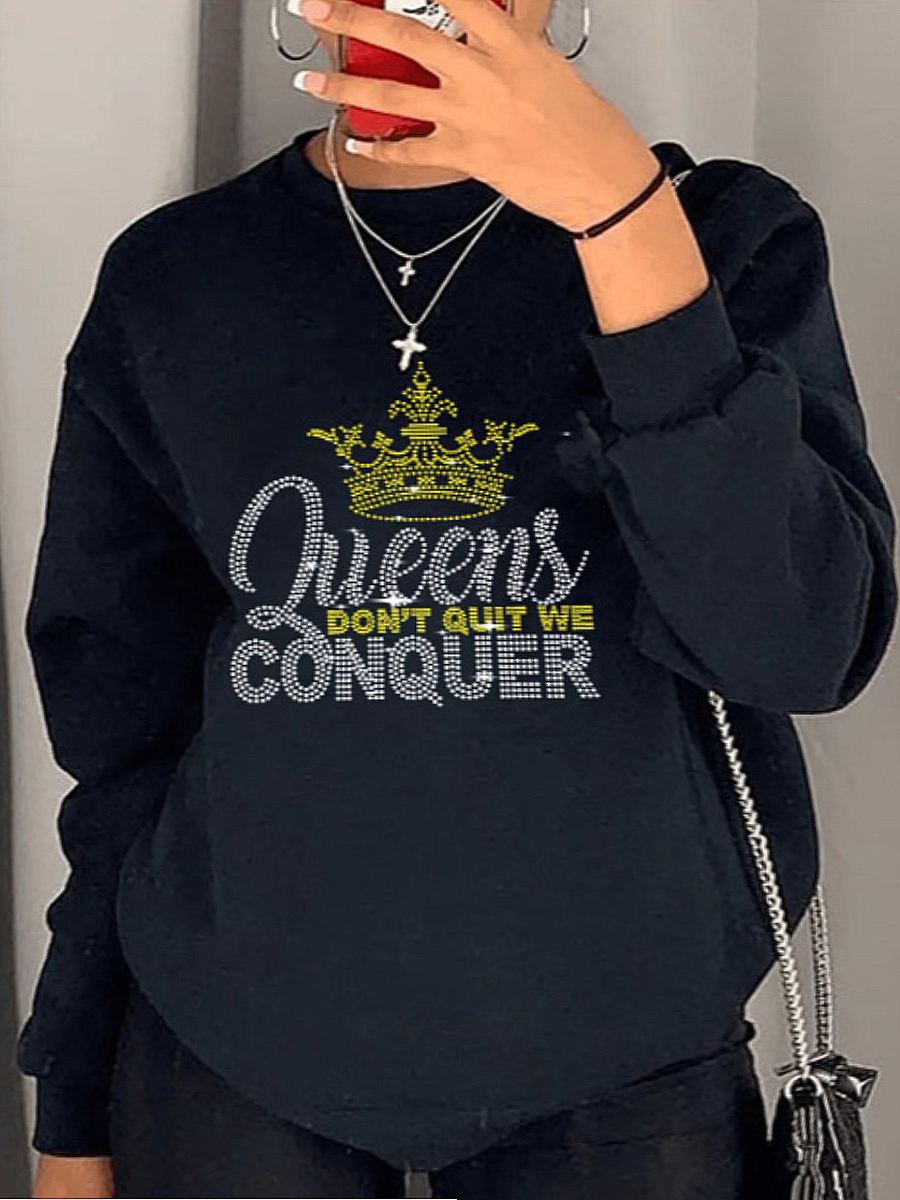 LW Plus Size Rhinestoe Crown Queen Letter Sweatshirt 2X