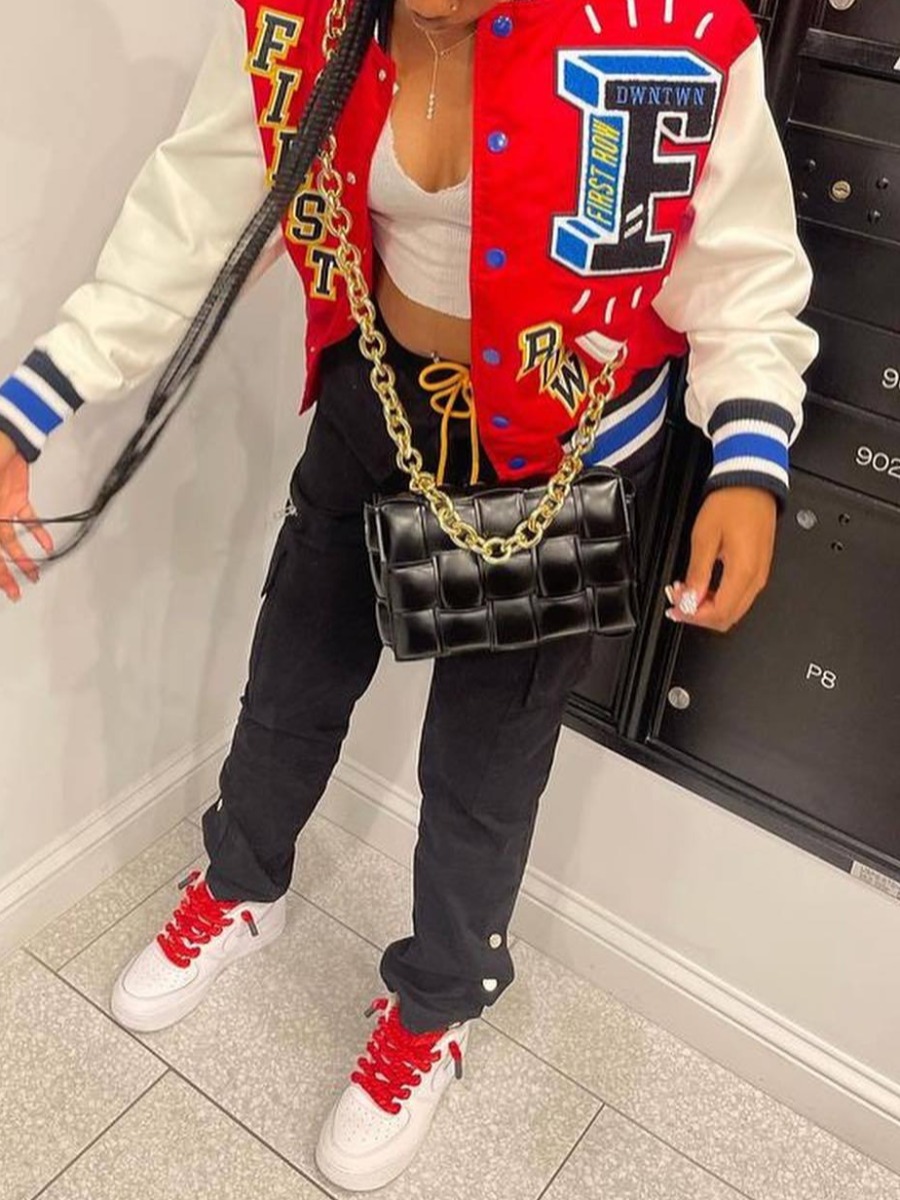 LW Letter Print Patchwork Jacket