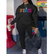 LW Plus Size Pink Letter Print Tracksuit Set