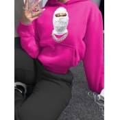 LW Plus Size Masked Face Print Kangaroo Pocket Hoo