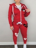 LW Plus Size Broken Heart Print Kangaroo Pocket Tracksuit Set