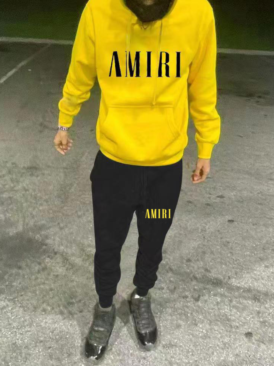 LW Men Letter Print Kangaroo Pocket Tracksuit Set