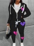 LW Plus Size Broken Heart Print Kangaroo Pocket Tracksuit Set