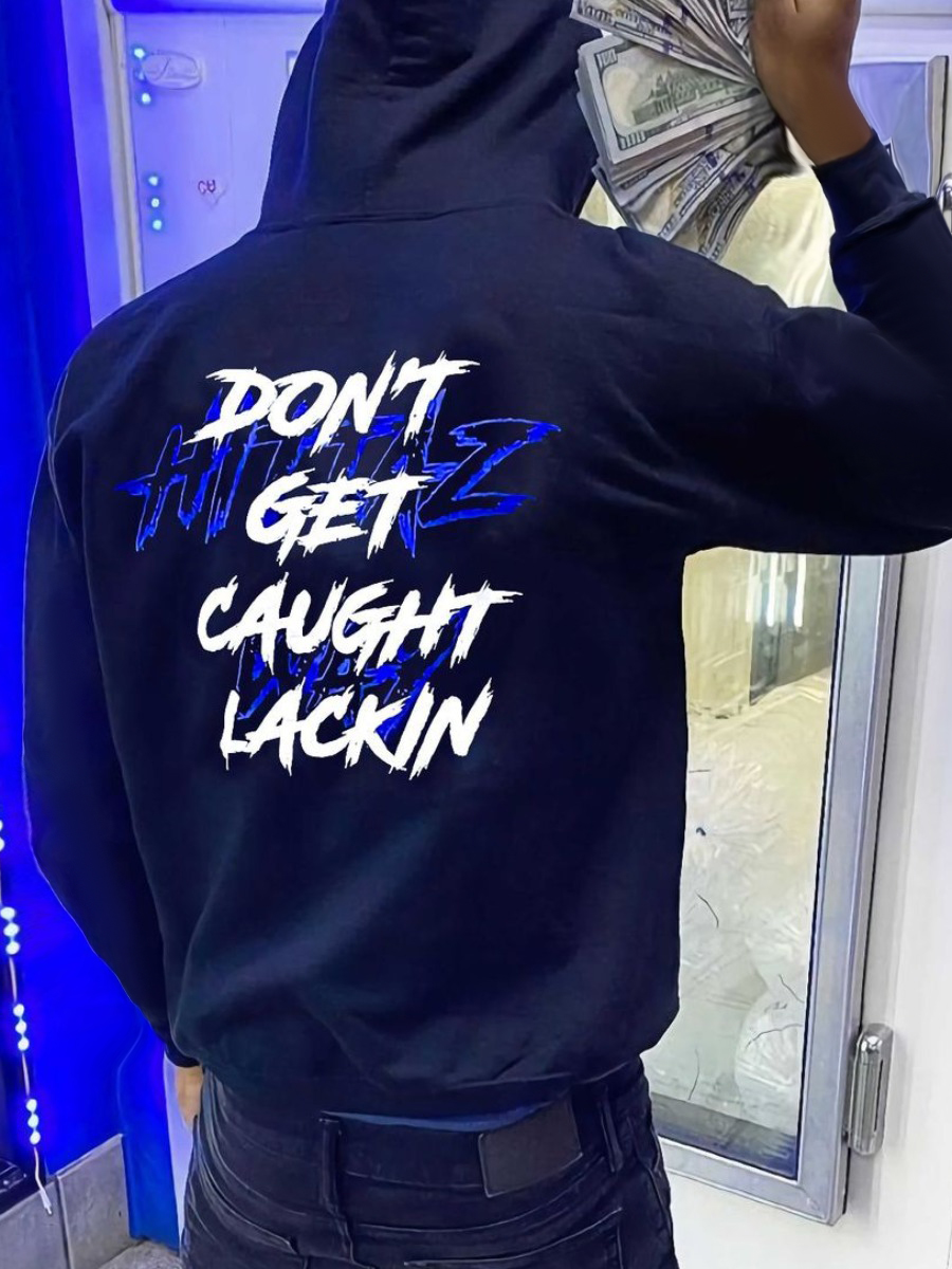 LW Men Letter Print Kangaroo Pocket Hoodie