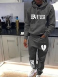 LW Men Broken Heart Letter Print Kangaroo Pocket Tracksuit Set