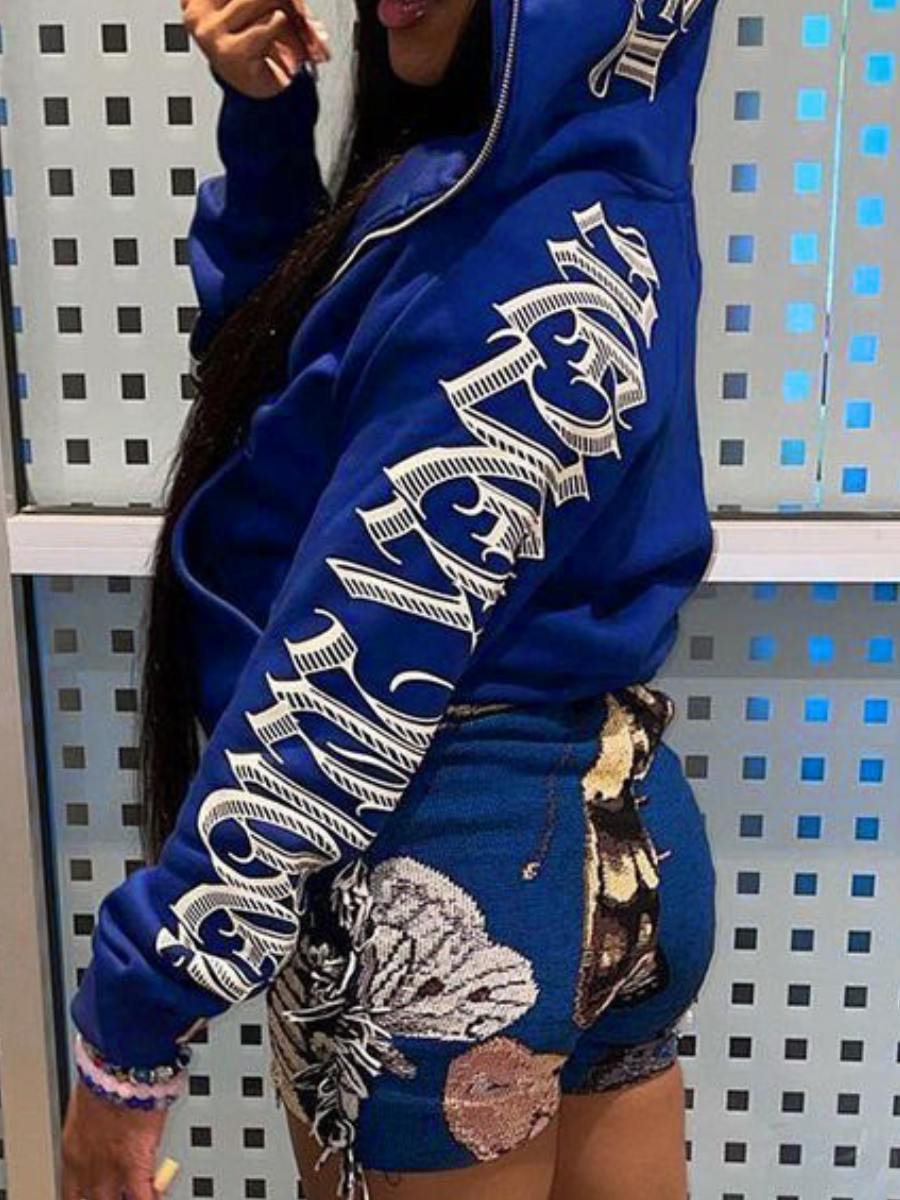 LovelyWholesale Hooded Collar Letter Print Jacket Fall Street Zipper Design Hooded Collar Spring Summer 2024