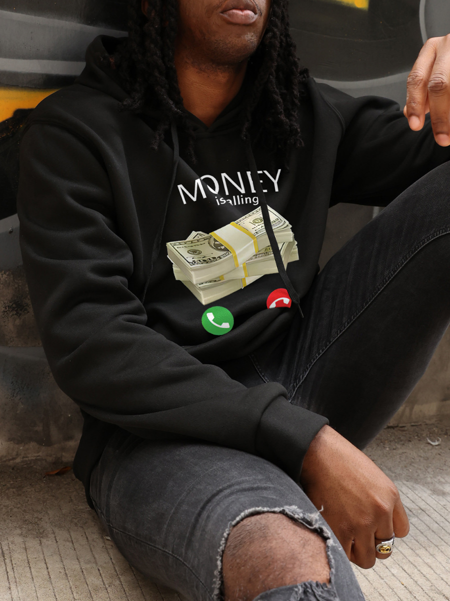 LW Men Money Letter Print Hoodie