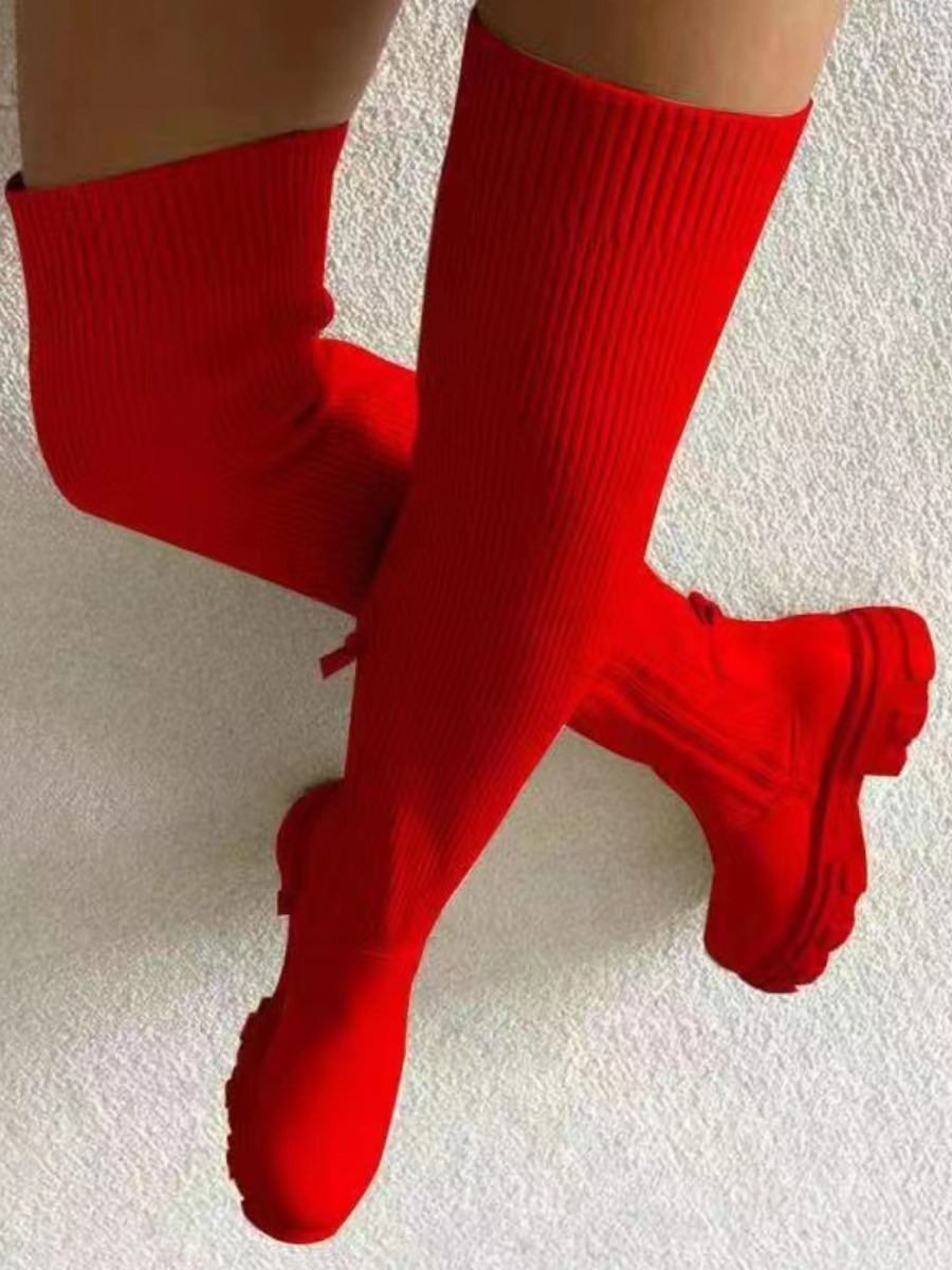 LW Ribbed Patchwork Zipper Design Thigh High Boots