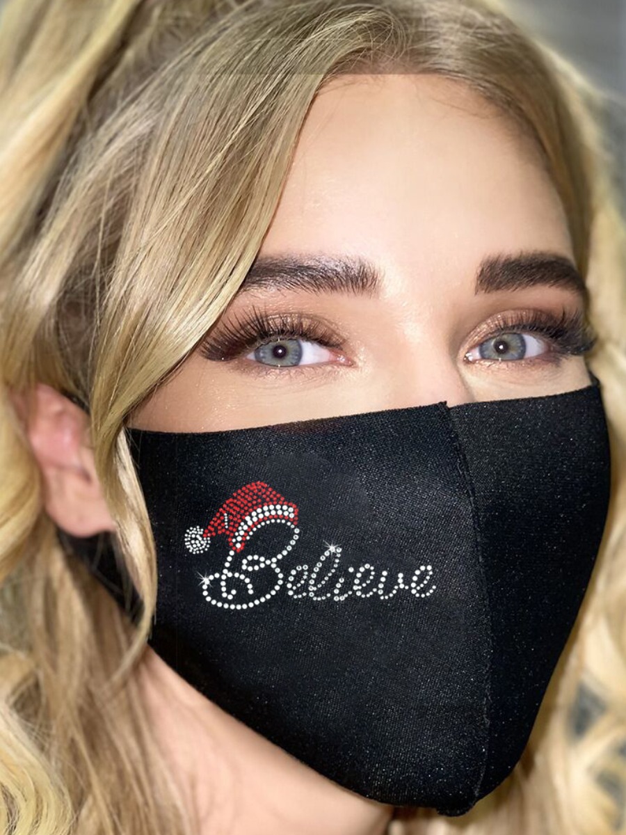 LW Rhinestone Believe Letter Face Mask