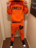 LW Men Broken Heart Letter Print Kangaroo Pocket Tracksuit Set