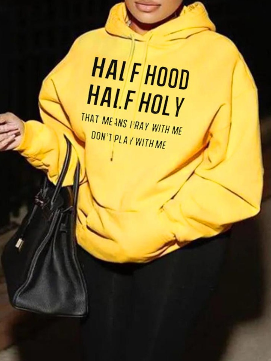 LW Half Holy Letter Print Hoodie