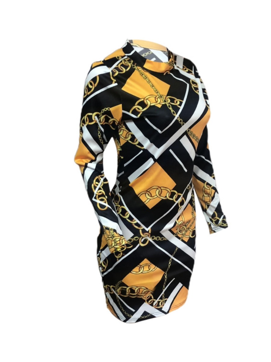 LW Chain Geometric Print Bodycon Dress