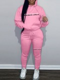 LW Essentials Letter Print Kangaroo Pocket Tracksuit Set