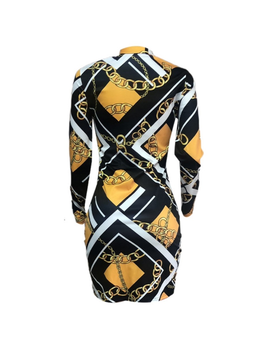 LW Chain Geometric Print Bodycon Dress