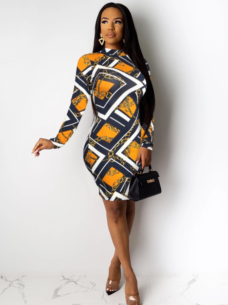 LW Chain Geometric Print Bodycon Dress