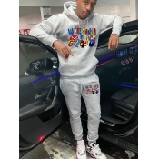LW Men Letter Print Kangaroo Pocket Tracksuit Set