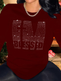 LW Plus Size Rhinestone Blessed Letter T-shirt