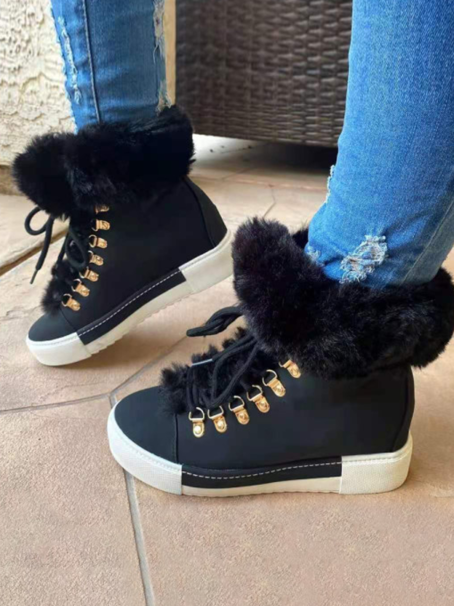 LovelyWholesale Round Neck Plush Booties Winter Casual Solid Color Spring Summer 2024