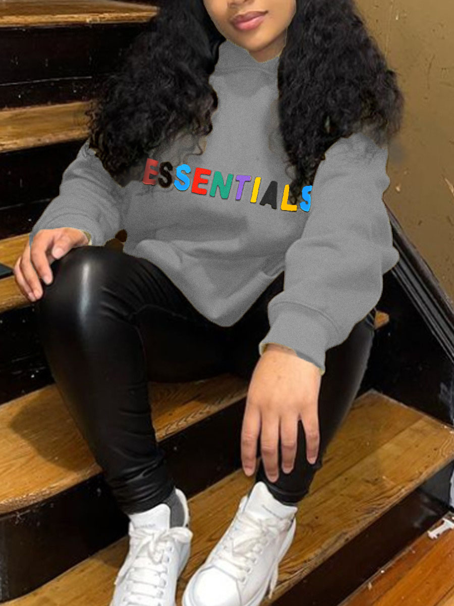 LW Plus Size Essentials Letter Print Kangaroo Pocket Hoodie