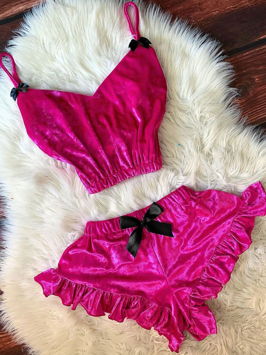 LovelyWholesale SXY Bow Tie Decor Ruffle Design Secret Set All Seasons Sxy Solid Color Spring Summer 2024