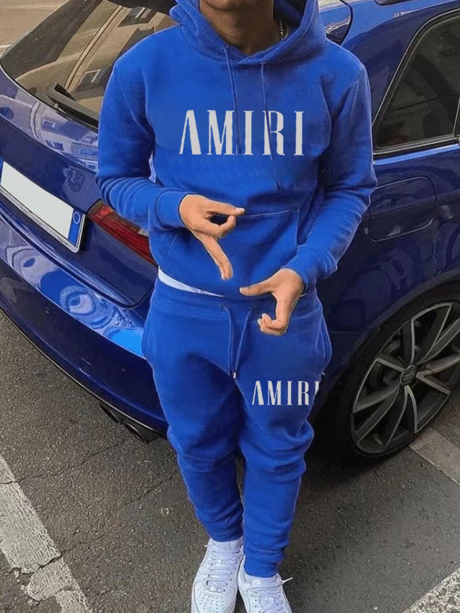 LW Men Letter Print Kangaroo Pocket Tracksuit Set