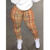 LW Plus Size Mid Waist Plaid Print High Stretchy L