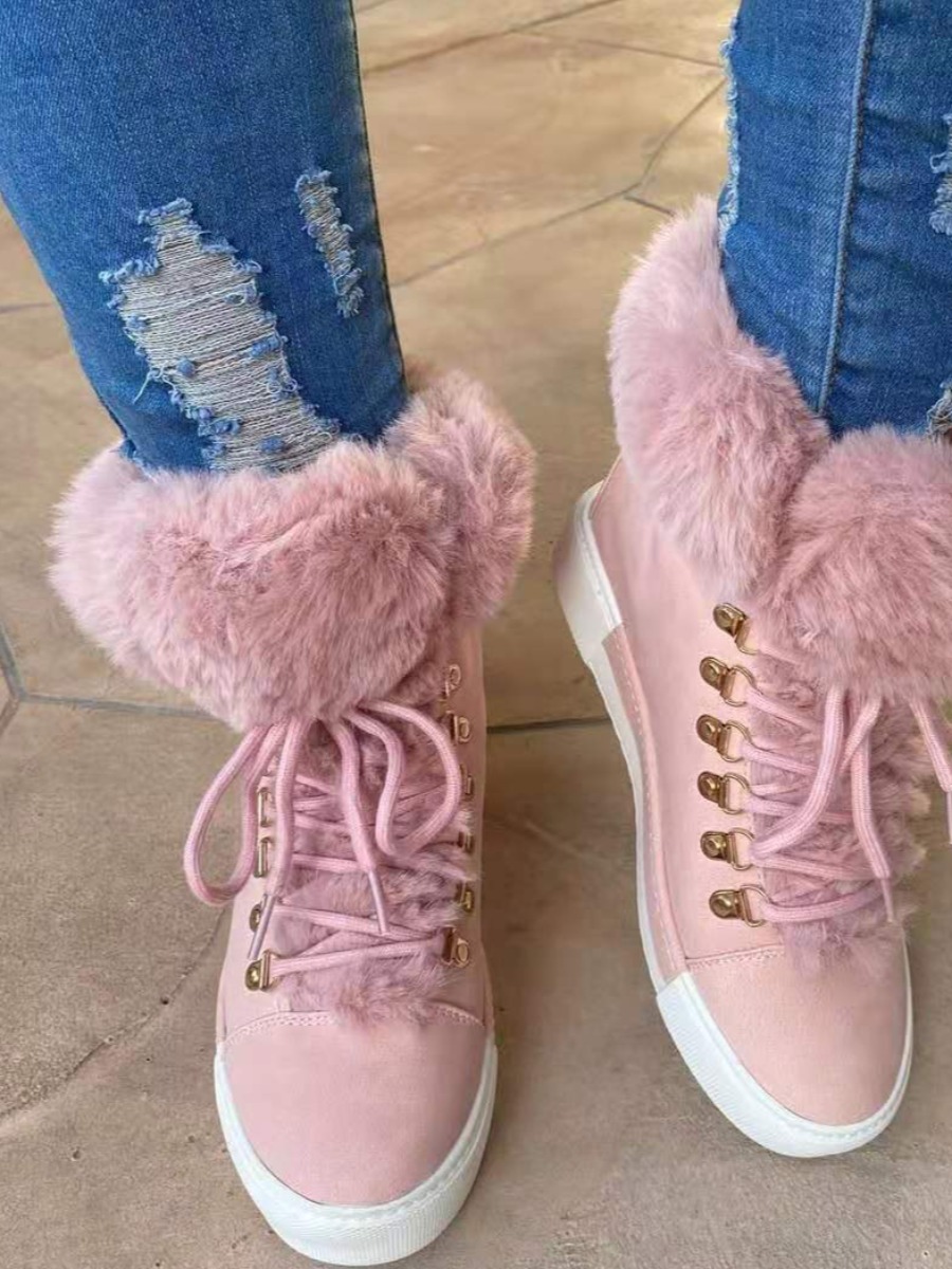 LovelyWholesale Round Neck Plush Booties Winter Casual Solid Color Spring Summer 2024