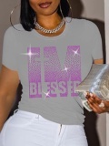 LW Plus Size Rhinestone Blessed Letter T-shirt