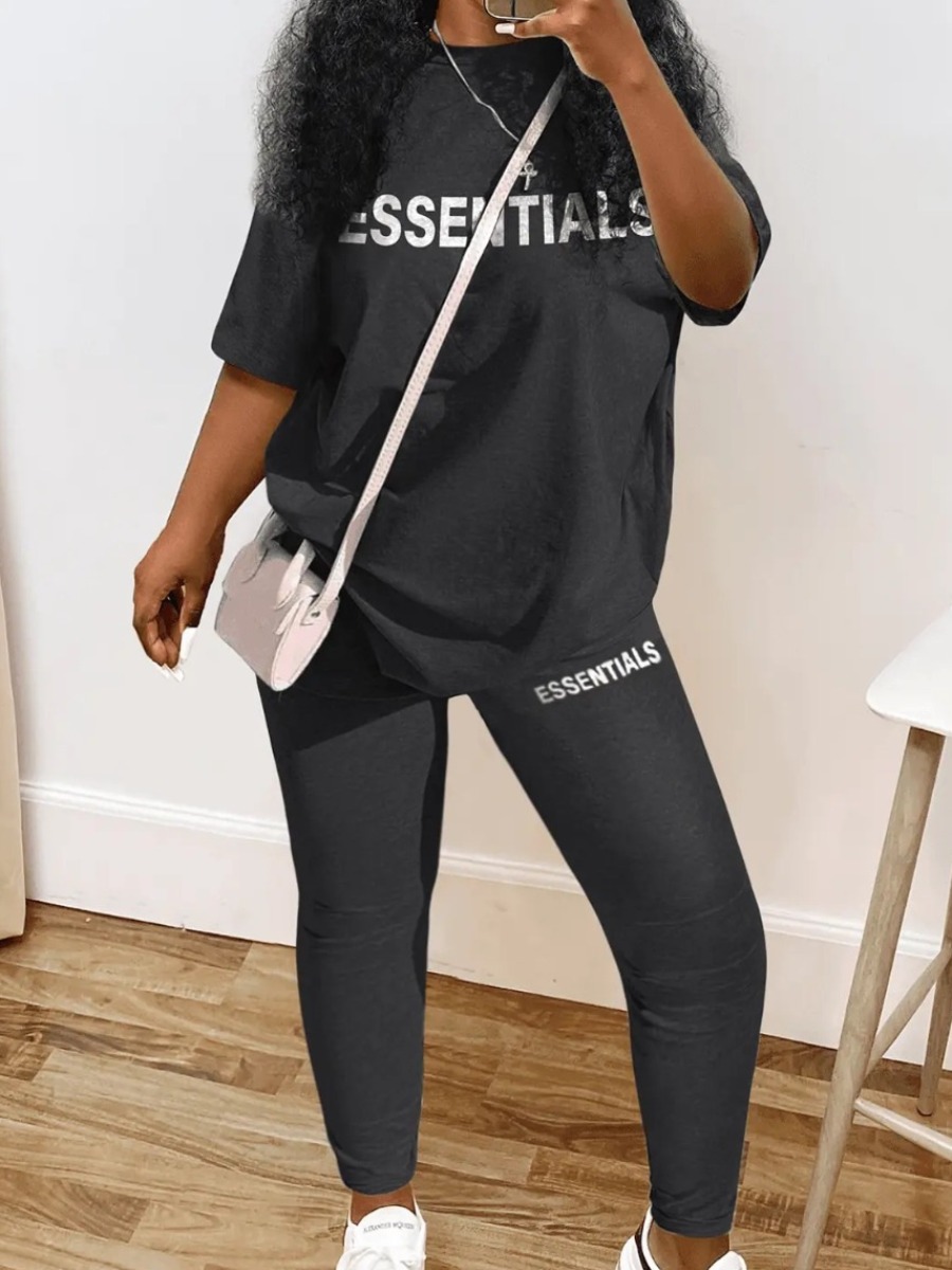LW Plus Size Essentials Letter Print Pants Set