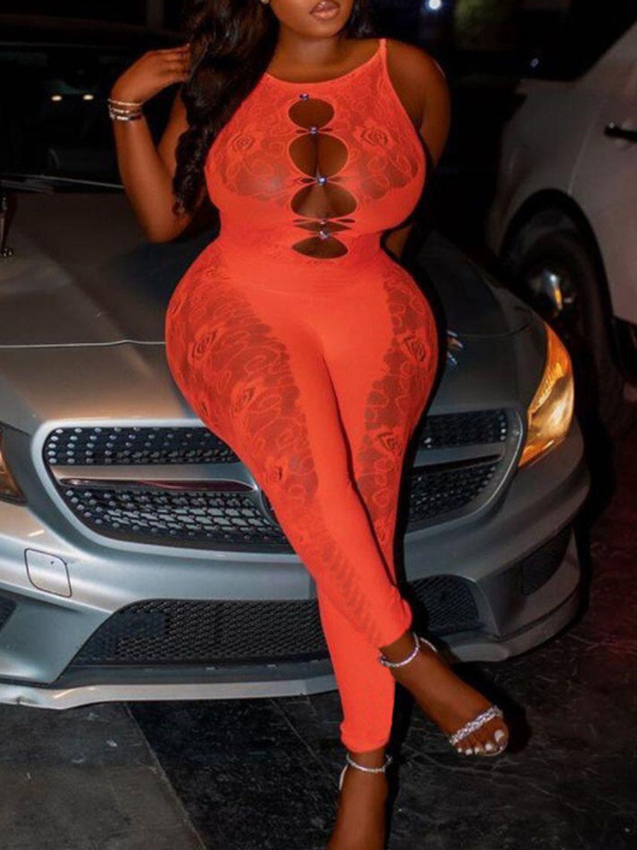 LW SXY See Through Lace Cut Out Jumpsuit