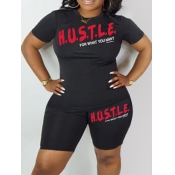 LW Plus Size Hustle Letter Print Shorts Set