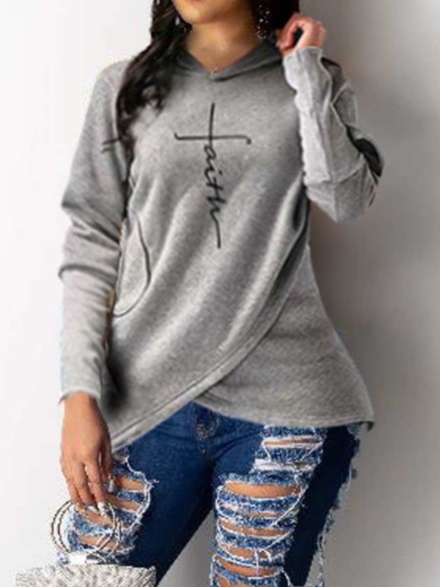 LW COTTON Faith Letter Print Asymmetrical Hoodie