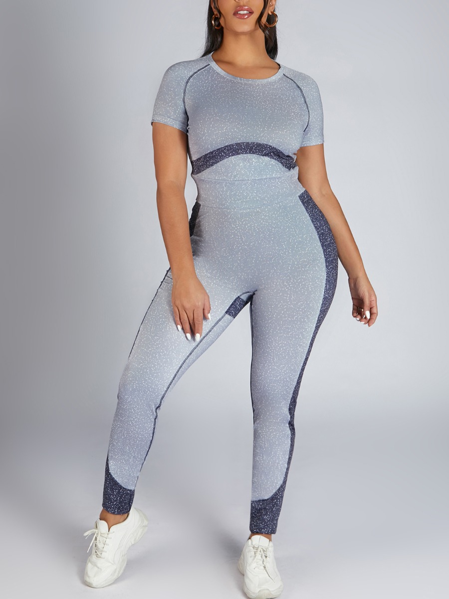 LW Sporty Patchwork Hollow-out Grey Two Piece Pants Set