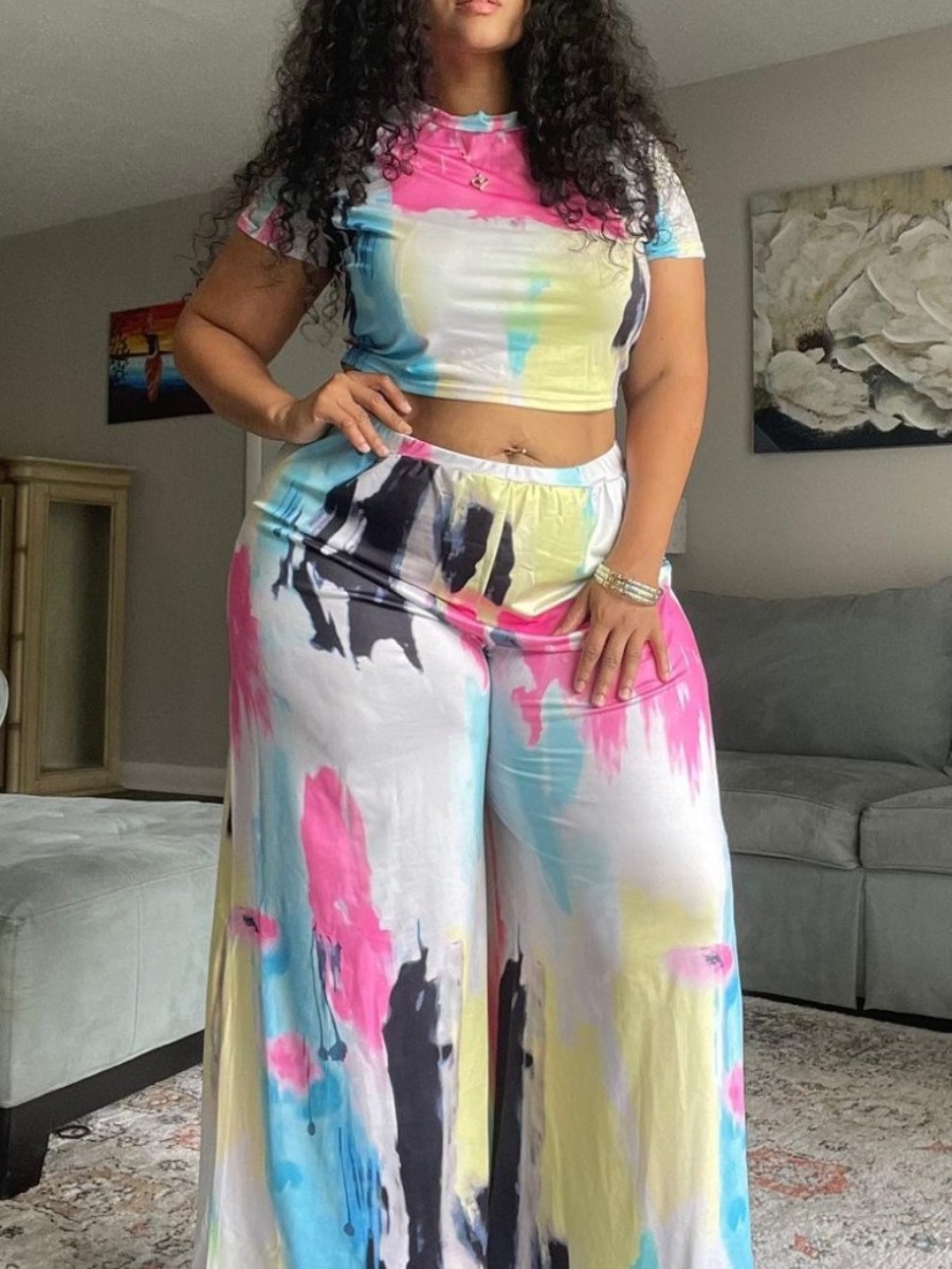 LW Street Half A Turtleneck Tie Dye Blue Two Piece Pants Set