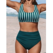 LW BASICS Striped Skinny Green Two-piece Swimsuit
