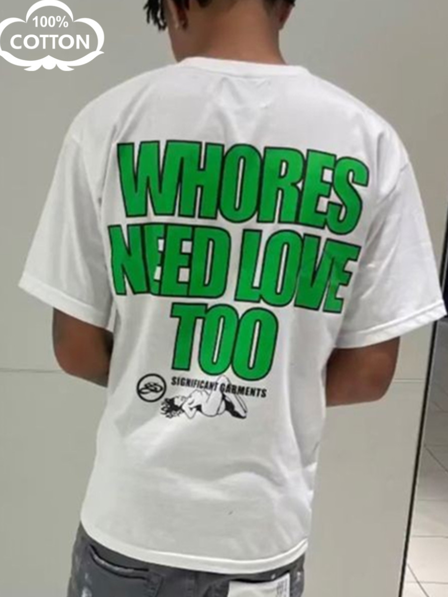 LovelyWholesale Men Cotton Figure Letter Print T-shirt Summer Short Sleeve Casual Pattern Spring Summer 2024