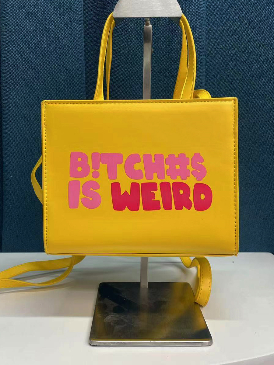 LW Faux Leather Letter Print Tote Bag